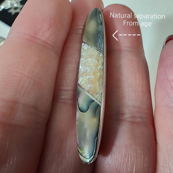 Victorian Era Sterling Silver Abalone Shell Bar Brooch Pin Antique - Picture 10 of 12